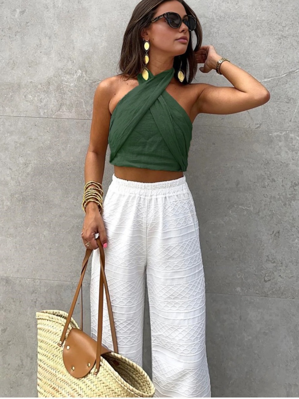 Commense Cotton & Line Crisscross Halter Tank Top Size Small NWT
